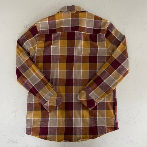 O'Neill Button Down LS 100% Cotton Check Shirt Burgundy Wht Tan Gold Sz S/M NWT - Picture 5 of 12